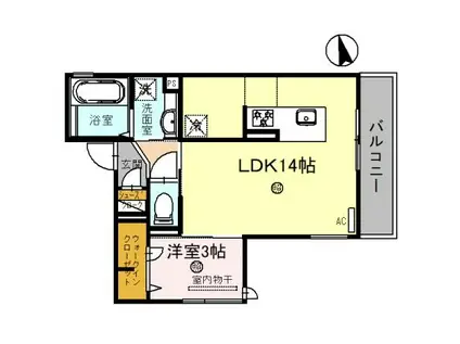 D-ROOM宇治(1LDK/2階)の間取り写真