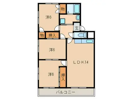 ドミールFUTABA(3LDK/3階)の間取り写真