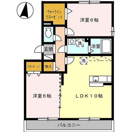 グラス ウィン(2LDK/2階)の間取り写真