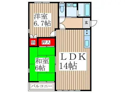 流山パークハイツ(2LDK/2階)の間取り写真