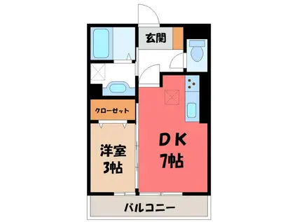 ジョーヌエトワール(1DK/2階)の間取り写真