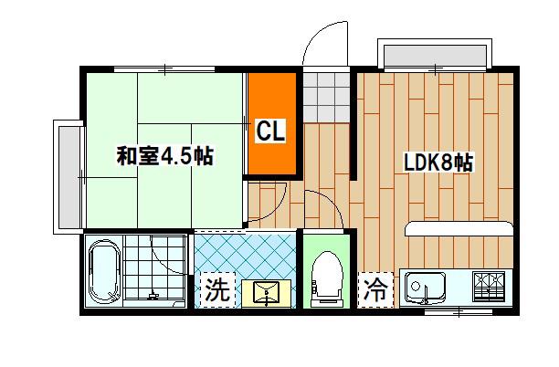 TELACOYA 仁(1DK/2階)の間取り写真