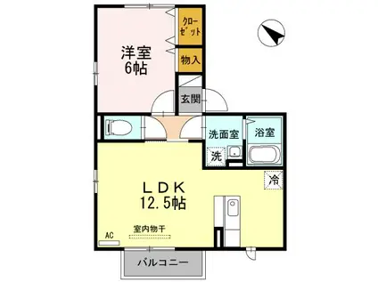 セジュール上ノ山II(1LDK/2階)の間取り写真