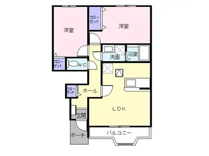 ニアパークB(2LDK/1階)の間取り写真