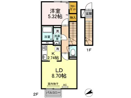 ジェントル篠崎(1LDK/2階)の間取り写真