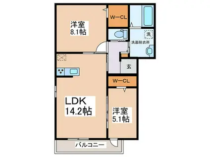 マーリエ三国ヶ丘(2LDK/2階)の間取り写真