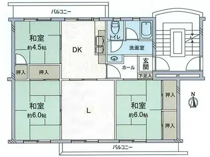 コスモハイツ池田 B棟(3LDK/4階)の間取り写真