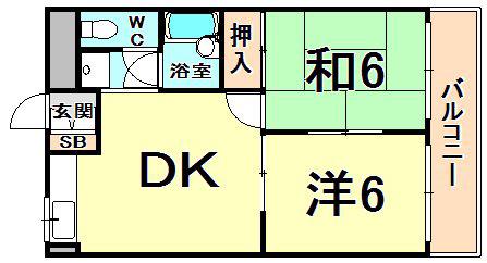 カサベージュ愛宕山(2DK/1階)の間取り写真