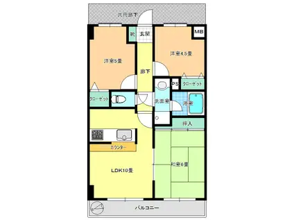 アールズコート(3LDK/4階)の間取り写真