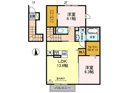 エスポワール(2LDK/2階)の間取り写真
