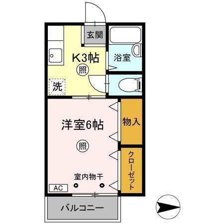 メゾン南万々(1K/2階)の間取り写真