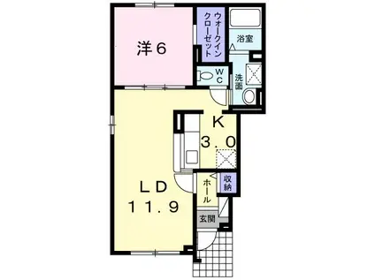 ヴューテラスII(1LDK/1階)の間取り写真