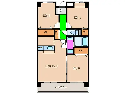 ＪＲ仙石線 小鶴新田駅 徒歩6分 3階建 築26年(3LDK/2階)の間取り写真