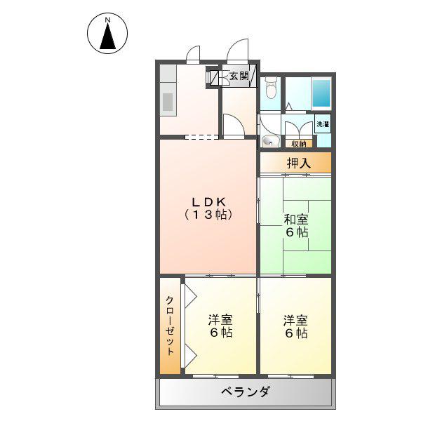 レジデンス西あじま(2LDK/4階)の間取り写真
