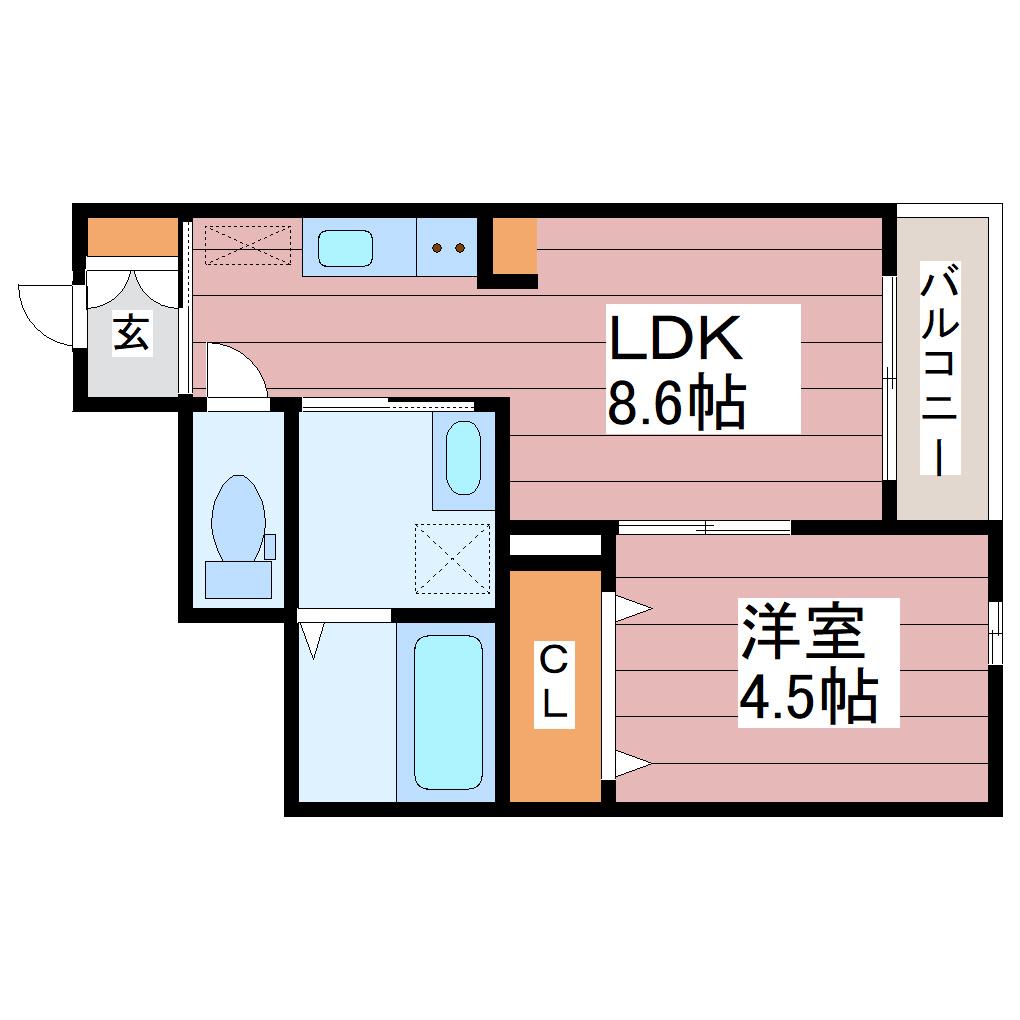 サムズアップ名取(1LDK/1階)の間取り写真