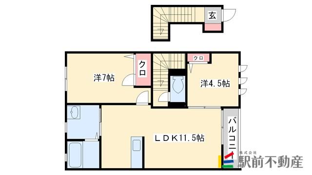 シャーメゾン御所ノ内(2LDK/2階)の間取り写真