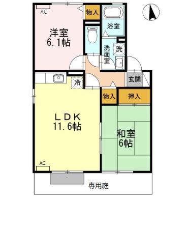 シャトレー富貴ノ台 B(2LDK/1階)の間取り写真