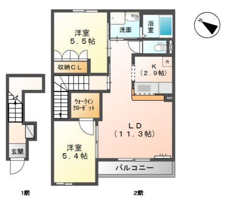 THE APARTMENTS MOTO(2LDK/2階)の間取り写真
