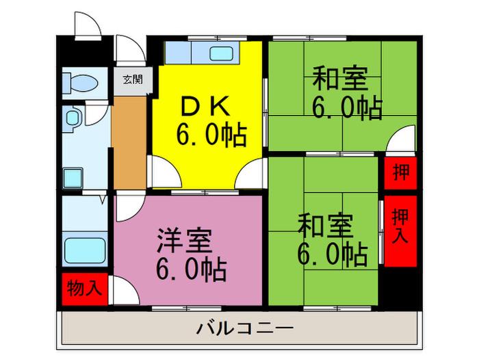 コンフォートグリーン(3DK/3階)の間取り写真