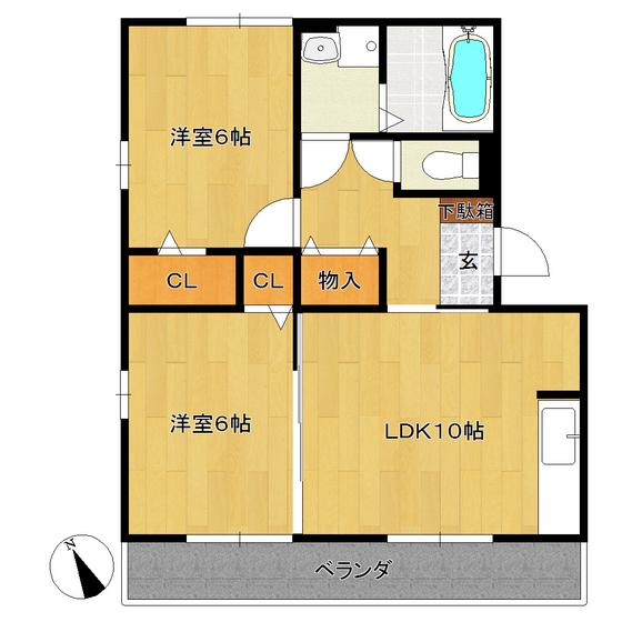 グランシャリオ前屋敷A(2LDK/3階)の間取り写真