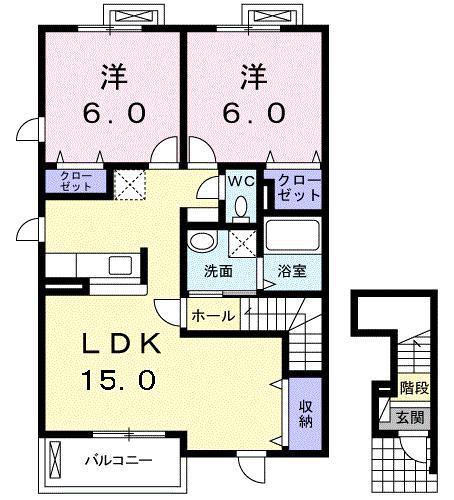 ベルデ ブリッサI 2LDK(2LDK/2階)の間取り写真