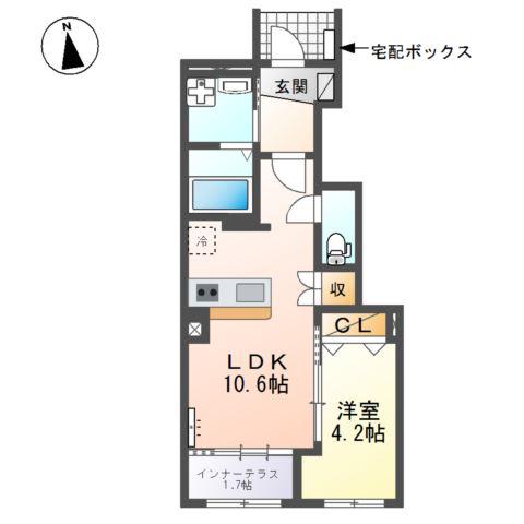 ヒルズ スペース(1LDK/1階)の間取り写真