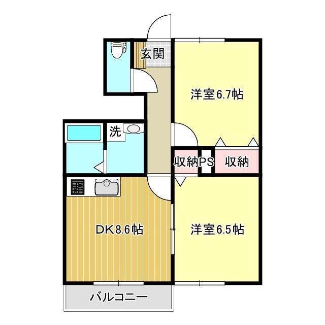 グレイスタウン緑ヶ丘(2DK/1階)の間取り写真