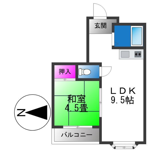 リバーサイドハイツ(1LDK/4階)の間取り写真