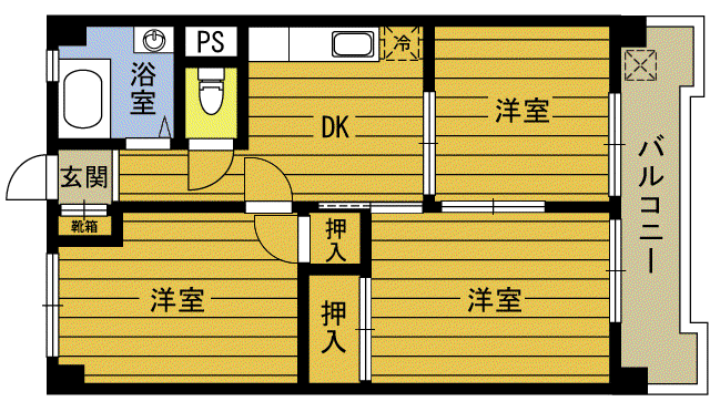 河登ビル(3K/4階)の間取り写真