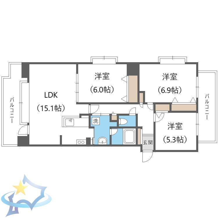 サンタの館裏参道(3LDK/10階)の間取り写真