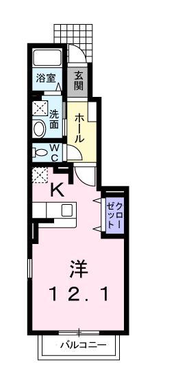 アイリスプレイス(1K/1階)の間取り写真