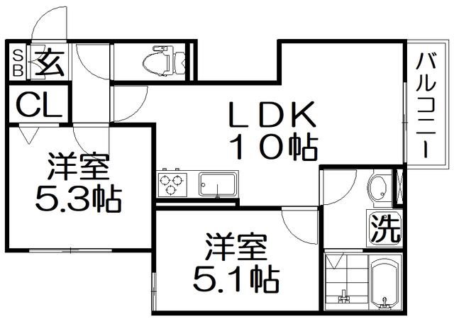 リニュエラ香里園町(2LDK/2階)の間取り写真