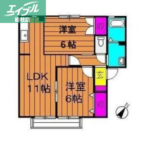 ソレジオ浜中A棟(2LDK/1階)の間取り写真