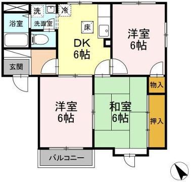 ビバフロイデ A棟(3DK/2階)の間取り写真