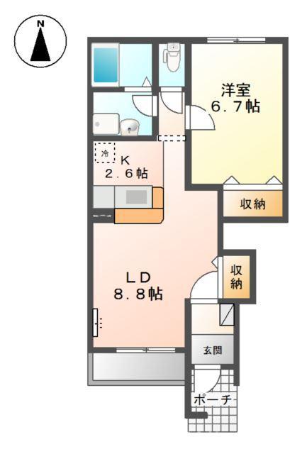 グランベルI(1LDK/1階)の間取り写真