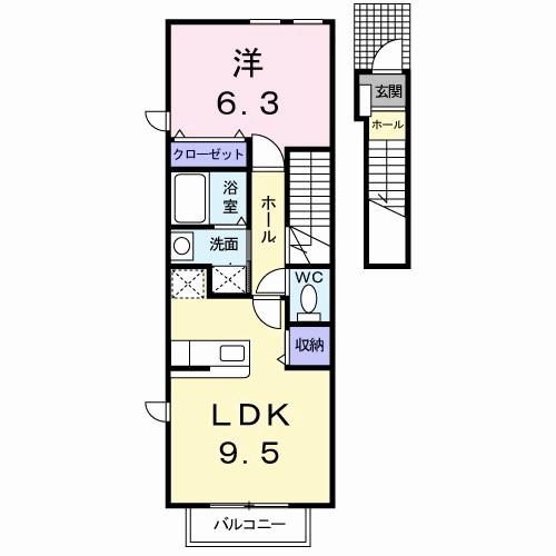 ディアコートF(1LDK/2階)の間取り写真