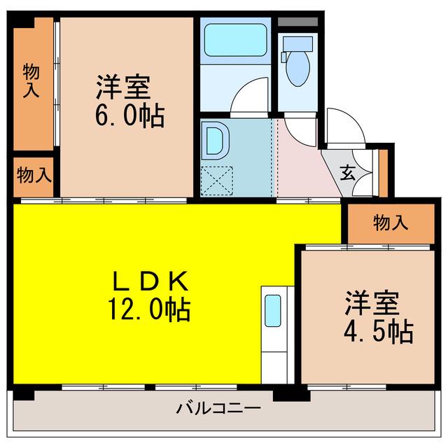 ビレッジハウス津水 2号棟(2LDK/2階)の間取り写真