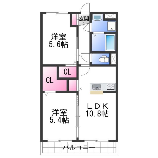 ハピネス祥(2LDK/2階)の間取り写真