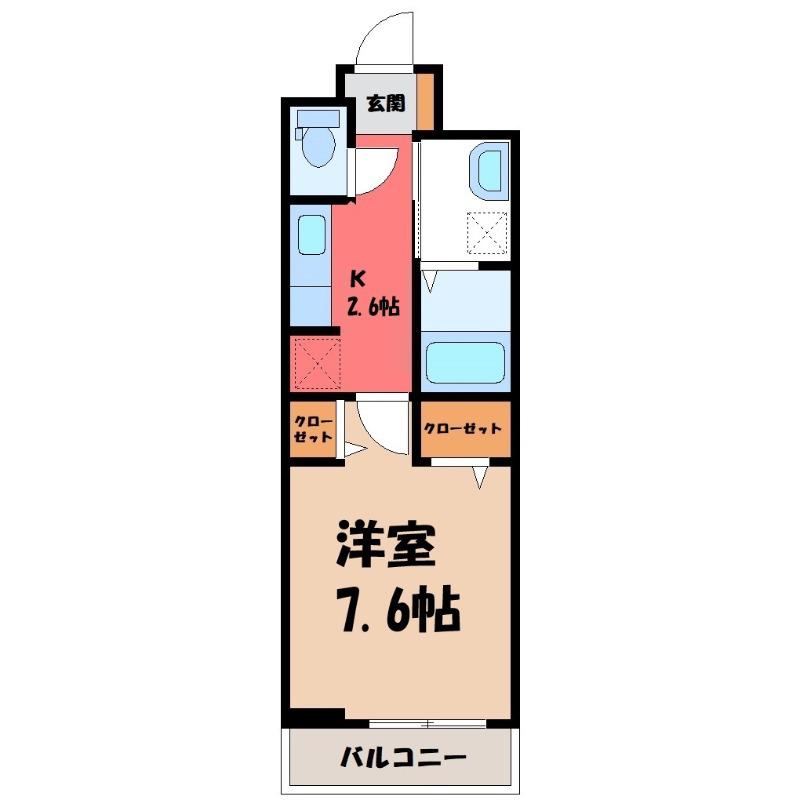 ヒカルサ熊谷ノース(1K/2階)の間取り写真