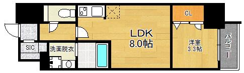 S-RESIDENCE城南通ABRイースト(1LDK/3階)の間取り写真