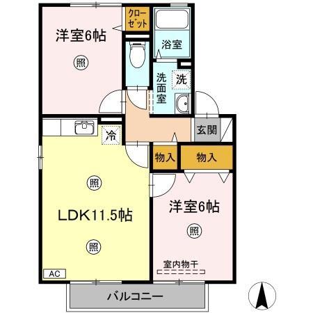 クラウディアB棟(2LDK/1階)の間取り写真