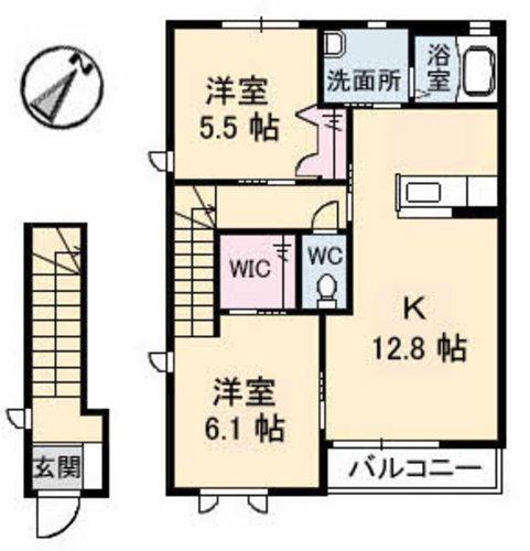 シャルマン ラフォ一レB棟(2LDK/2階)の間取り写真