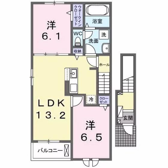 ベルカーム(2LDK/2階)の間取り写真