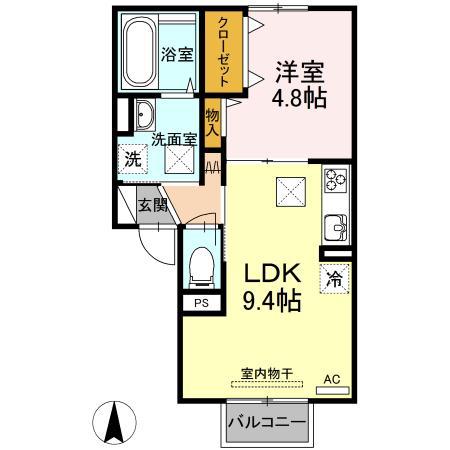 グレイスヴィラ南浜 B棟(1LDK/1階)の間取り写真