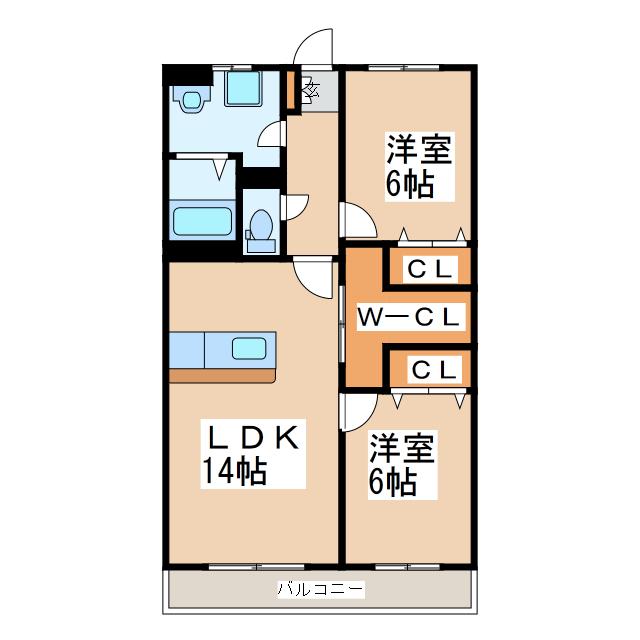 グランディールI(2LDK/1階)の間取り写真