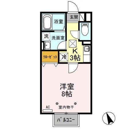 セゾンけやきII(1K/1階)の間取り写真