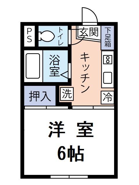 渡利ハイツ(1K/1階)の間取り写真