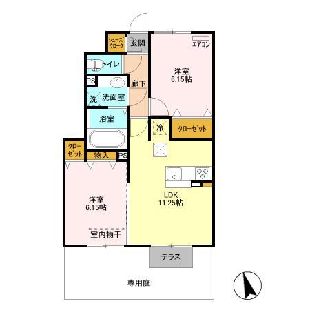 グランドロイヤル(2LDK/1階)の間取り写真