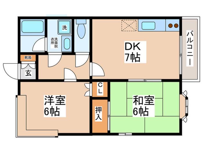 ハイツミキ(2DK/2階)の間取り写真