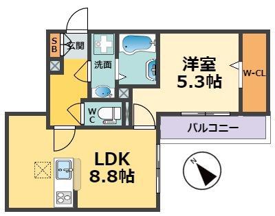 セレーノ南甲子園(1DK/3階)の間取り写真